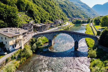 Ganda bridge over the Adda river in the town of Morbegno in Valtellina, Italy