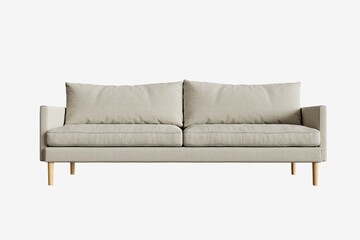 2 seat fabric beige color sofa comfy with wood legs on white background. front view. isolate...