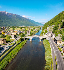 Ganda bridge over the Adda river in the town of Morbegno in Valtellina, Italy