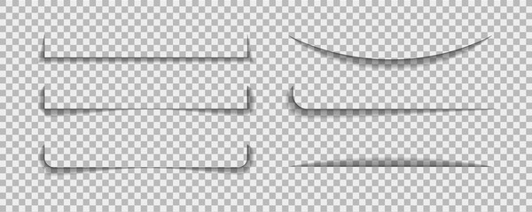 Shadow lines border. Page line divider for design web page or paper sheet on transparent background. Set of realistic bar of shade. vector illustrator