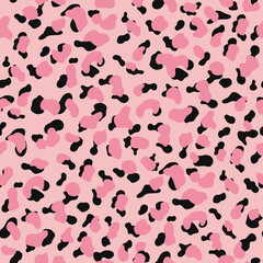 Leopard pink seamless pattern. Trendy seamless vector design for web and print. Textile, fabric and wallpaper art. Hand drawn vector illustration. Modern colour combination.