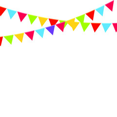 Vector party flags, colorful simple decorative element isolated on white background, party concept.