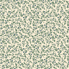Seamless botanical yellow pattern with blue blueberries
