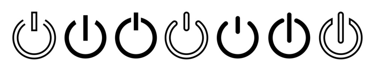 Set power button. Round switch. On-off simple icon. Start symbol isolated on white background. Vector illustration.	
