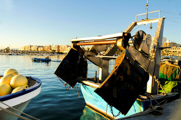 Fototapeta na wymiar Fishing Boats moored in the port of Santa Pola