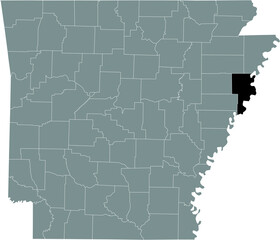 Black highlighted location map of the US Crittenden county inside gray map of the Federal State of Arkansas, USA