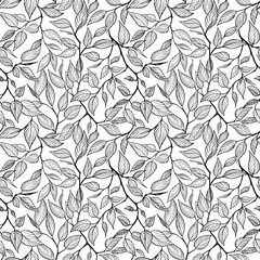 Seamless pattern with graphic leaves. Design for fabric, textile, wallpaper and packaging 