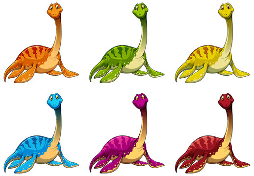 Set pliosaurus dinosaur cartoon character