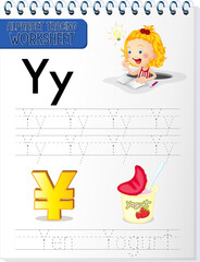 Alphabet tracing worksheet with letter Y and y