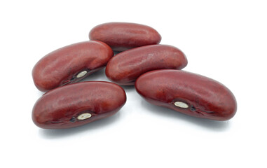 Close up of red kidney beans raw, Organic grains food, Isolated on white background