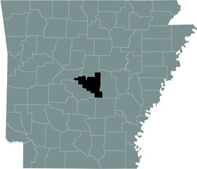 Black highlighted location map of the US Pulaski county inside gray map of the Federal State of Arkansas, USA