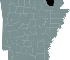 Black highlighted location map of the US Randolph county inside gray map of the Federal State of Arkansas, USA