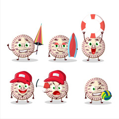 Happy Face vanilla biscuit cartoon character playing on a beach