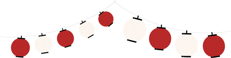 Obraz premium お祭り提灯 イラスト 紅白 シンプル