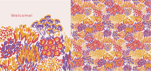 Abstract shabby flower garden seamless pattern - 436176838