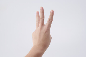 hand with finger on white background