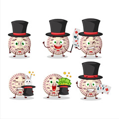 A vanilla biscuit Magician cartoon character perform on a stage