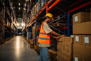 Fototapeta na wymiar Male worker working in warehouse
