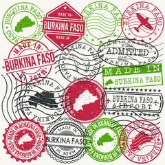 Fototapeta premium Burkina Faso Set of Stamps. Travel Passport Stamps. Made In Product Design Seals in Old Style Insignia. Icon Clip Art Vector Collection.