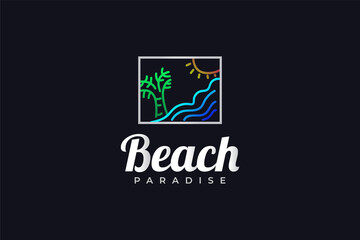 Beach Logo with Abstract Concept in Line Style for Travel or Resort Logos