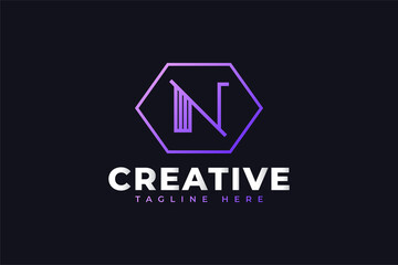 Initial Letter N Logo Design with Abstract Line Style in Purple Gradient. Usable For Business or Technology Logos