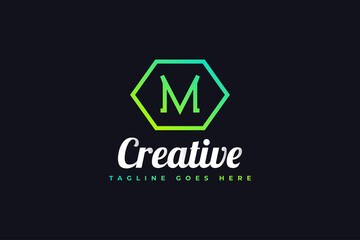 Initial Letter M Logo in Hexagon with Green Gradient and Line Style. Usable for Business and Branding Logos