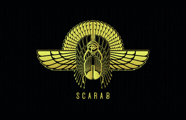 Scarab King pharaoh bug with ankh wings Horus Eye - obrazy, fototapety, plakaty