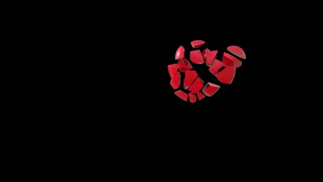 A 3d render of a love heart.  That breaks. A broken heart. For broken love. With an alpha channel with an alpha channel for compositing.