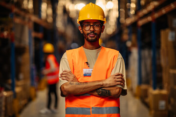 Portrait of warehouse worker at work