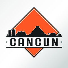 Fototapeta na wymiar Cancun Mexico Skyline Logo. Adventure Landscape Design Vector Illustration.