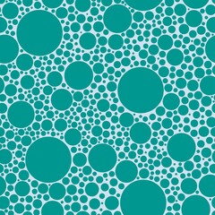 Seamless pattern with ruffle. Circles of different sizes are randomly placed in the background. Green colors. 
