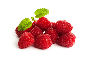 Heap of fresh organic raspberries isolated on white background