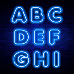 Glowing neon letters. Design element for banner ads