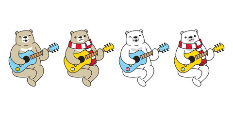 Bear vector polar bear icon guitar christmas santa claus bass ukulele logo teddy cartoon character doodle symbol illustration design