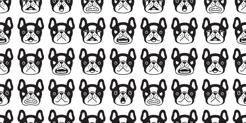 dog seamless pattern french bulldog emotions vector breed footprint paw cartoon repeat wallpaper tile background scarf isolated illustration doodle design