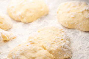 Fototapeta na wymiar Dough, for baking in the rays of light