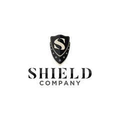 Vector logo shield with letter S for protection