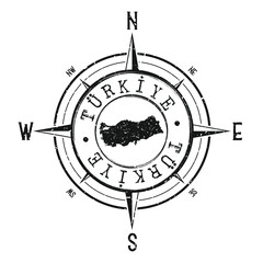 Turkey Stamp Map Compass Adventure. Illustration Travel Country Symbol. Seal Expedition Wind Rose Icon.