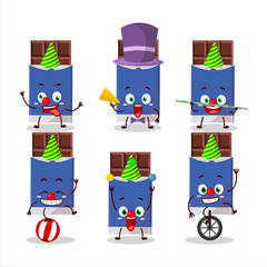 Cartoon character of chocolate bar with various circus shows