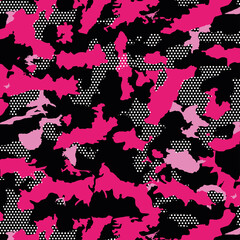 Seamless Pink Camouflage abstract pattern, Military Camouflage repeat pattern design for Army background, printing clothes, fabrics, sport t-shirts jersey, web banners, posters, cards and wallpapers