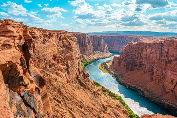 Amazing view of the Colorado River from under the red rocks in Page, Arizona