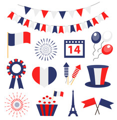 Bastille day, France national holiday icons set. Vector illustration