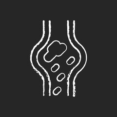 Obraz premium Blood clots chalk white icon on black background. Cardiovascular circulation problem. Disease symptom. Vaccination side effect. Health care and medicine. Isolated vector chalkboard illustration