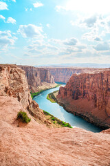 Amazing view of the Colorado River from under the red rocks in Page, Arizona