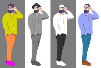 Bearded Men Simple Cartoon Flat Design