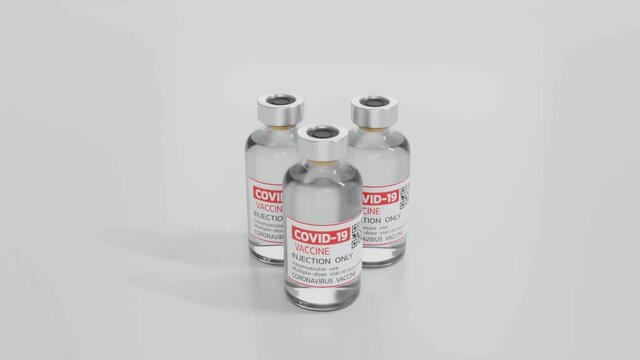 Coronavirus COVID-19 vaccine bottle for healthcare injection selective focus 3D render illustration
