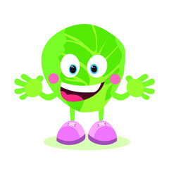 Cartoon Brussels sprouts. Cabbage with face, arms and legs. Healthy and nutritious food. Vector image.