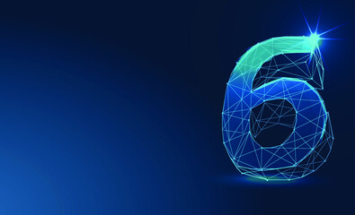 Number, 6; six, sixth , Futuristic vector font typeface unique design. For technology, digital, engineering, gaming, sci-fi and science, business Illustrations and covers. Abstract low poly 3d. 
