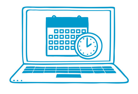 Terminkalender und Uhr auf Monitor von Computer