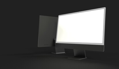 Computer display mock up with blank white screen. Stylish desktop computer mockup 3D